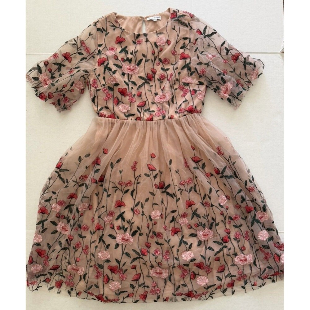 Baltic Born Embroidered Duchess Tulle Dress Pink Large Fairy Garden Party Sheer - Picture 2 of 12